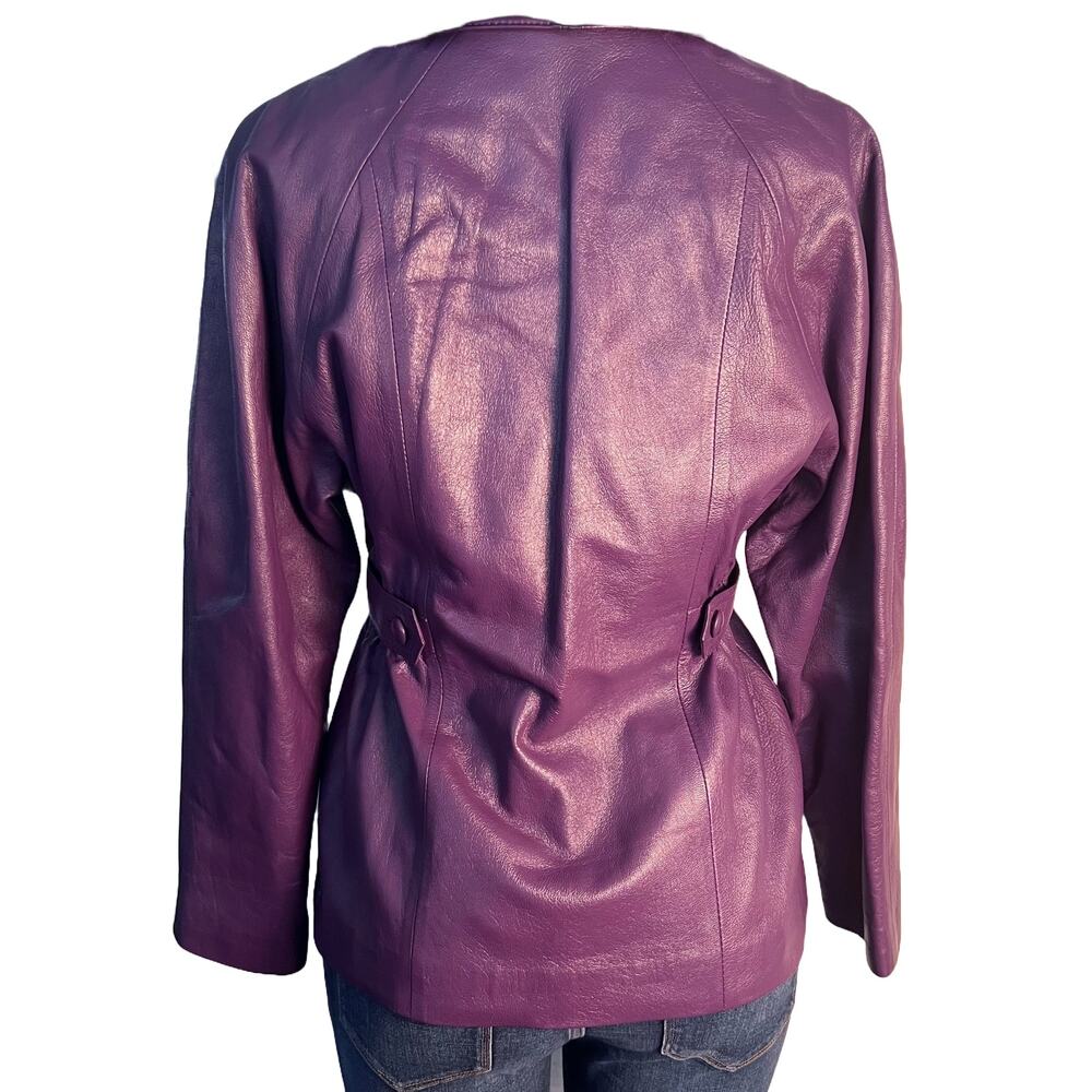 Vintage, Purple Leather Jacket with Faux Fur Collar Size S - Picture 3 of 8